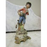 Vintage Porcelain Capo Del Monte Figure of Boy on Raised Plinth Support 9 Inches High