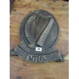 Irish Interest Oval cast Iron Bronzes Wall Plaque with Harp Motif Decoration 20 Inches High