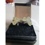 Pair of Vintage 9CT Gold Bound Clip on Earrings Inset with Connemara Marble Shamrock Motif