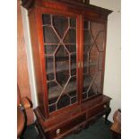 Victorian Mahogany Display Cabinet with Drawers to Apron above Shaped Supports 52 Inches Wide x 68