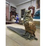 Bronze Desk Rest with Owl and Feathered Quill Motif Decoration 14 Inches Wide