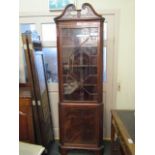 Victorian Figured Mahogany Astral Glazed Corner Cabinet Carved Upper Decoration 24 Inches Wide x