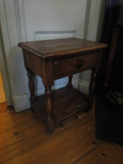 Pair of Neat Form Oak Side Tables Drawer to Apron Turned Supports Each 20 Inches Wide One