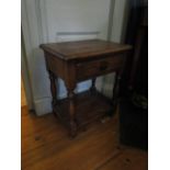 Pair of Neat Form Oak Side Tables Drawer to Apron Turned Supports Each 20 Inches Wide One