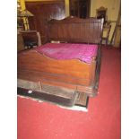 Antique Carved Walnut Super King Size Double Bed with Base