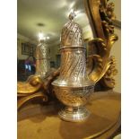 Solid Silver Sugar Shaker with Chased Body and Foliate Motif Decoration. 6 Inches High