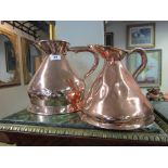 Two Copper Measuring Jugs with Shaped Handles and Ascending Body Surmounted with Open Rim Each 13