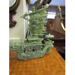 Vintage Oriental Carved Jade Boat with Dragon Motif Decoration