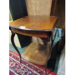 Victorian Rosewood Marquetry Decorated Table on Cabriole Supports with Shelf Apron and Drop Leaf