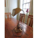 Bronze Desk Lamp on Stepped Base with Swan Neck Support