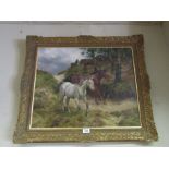 Kemp Welsh Mother and Foal Oil on Canvas Signed 24 Inches High x 32 Inches Wide