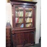 Victorian Mahogany Bookcase with Shaped Supports and Carved Upper Decoration 46 Inches Wide x 79