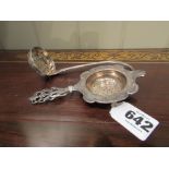 Two Solid Silver Tea Strainers with Foliate Pierced Motif Decoration