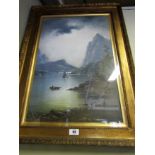 Victorian School Moonlit Lake and Mountain Scene Oil on Canvas Signed 40 Inches High x 24 Inches