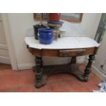 Victorian Marble Top Side Table on Carved and Turned Supports 40 Inches Wide Approximately