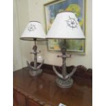 Pair of Nautical Motif Table Lamps with Accompanying Shades Each 23 Inches High