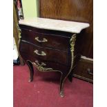 Walnut Side Chest with Ormolu Fixtures on Cabriole Supports and with Marble Top 23 Inches Wide x