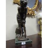 Bronze Sculpture of Lady Dressing Set on Marble Base 22 Inches High
