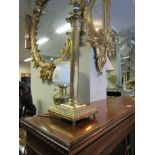 Antique Brass Corinthian Column Lamp on Bun Supports 24 Inches High