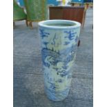 Oriental Blue and White Stick and Umbrella Stand of Good Size with Dragon Motif Decoration