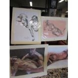 Set of Four Watercolours and Pastels of Nudes Signed Indistinctly Largest 28 Inches x 39 Inches