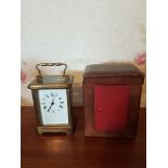 Antique Brass French Cased Carriage Clock with Swing Handle and Accompanying Key