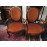 Pair of Shield Back Victorian Armchairs with Carved Rosewood Surrounds on Cabriole Supports