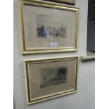 Two Antique Engravings Parisian Scenes Each 7 Inches High x 12 Inches Approximately