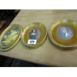 Pair of Antique Oval Miniature Portraits in Gilded Frames and Another Later