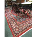 Persian Pure Wool Hamadan Rug with Floral Motif Decoration and Fringes to Extremities 85 Inches Wide