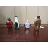 Collection of Four Chinese Snuff Bottles Tallest Approximately 3 Inches High