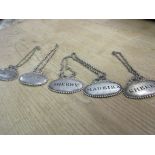 Collection of Five Antique Silver Plated Decanter Labels with Beaded Surrounds
