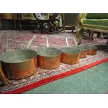 Antique French Copper Saucepans of Graduated Size with Forged Iron Handles