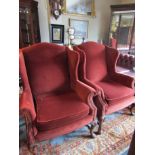 Suede Upholstery Wing Back Arm Chairs on Queen Anne Supports