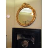 Carved Giltwood Circular Wall Mirror with Ornate Floral Surrounds 32 Inches Diameter Approximately
