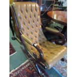 Contemporary Chesterfield Rocking Chair with Mahogany Frame