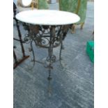 Matching Wrought Iron Marble Top Garden or Conservatory Table 22 Inches Diameter Approximately