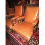 Pair of Leather Upholstered His and Hers Armchairs Antique Circa 1890