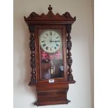 Victorian Mahogany Wall Clock with Scroll Motif and Marquetry Decoration 37 Inches High x 17