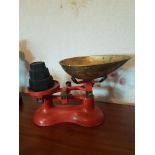 Vintage Brass Shop Scales with Accompanying Weights