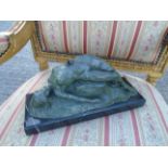 Bronze Sculpture of Reclining Nude on Marble Base Signed and Foundry Stamp 10 Inches Wide