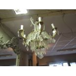 Antique Brass and Crystal Chandelier with Shaped Branches 23 Inches High x 20 Inches Wide