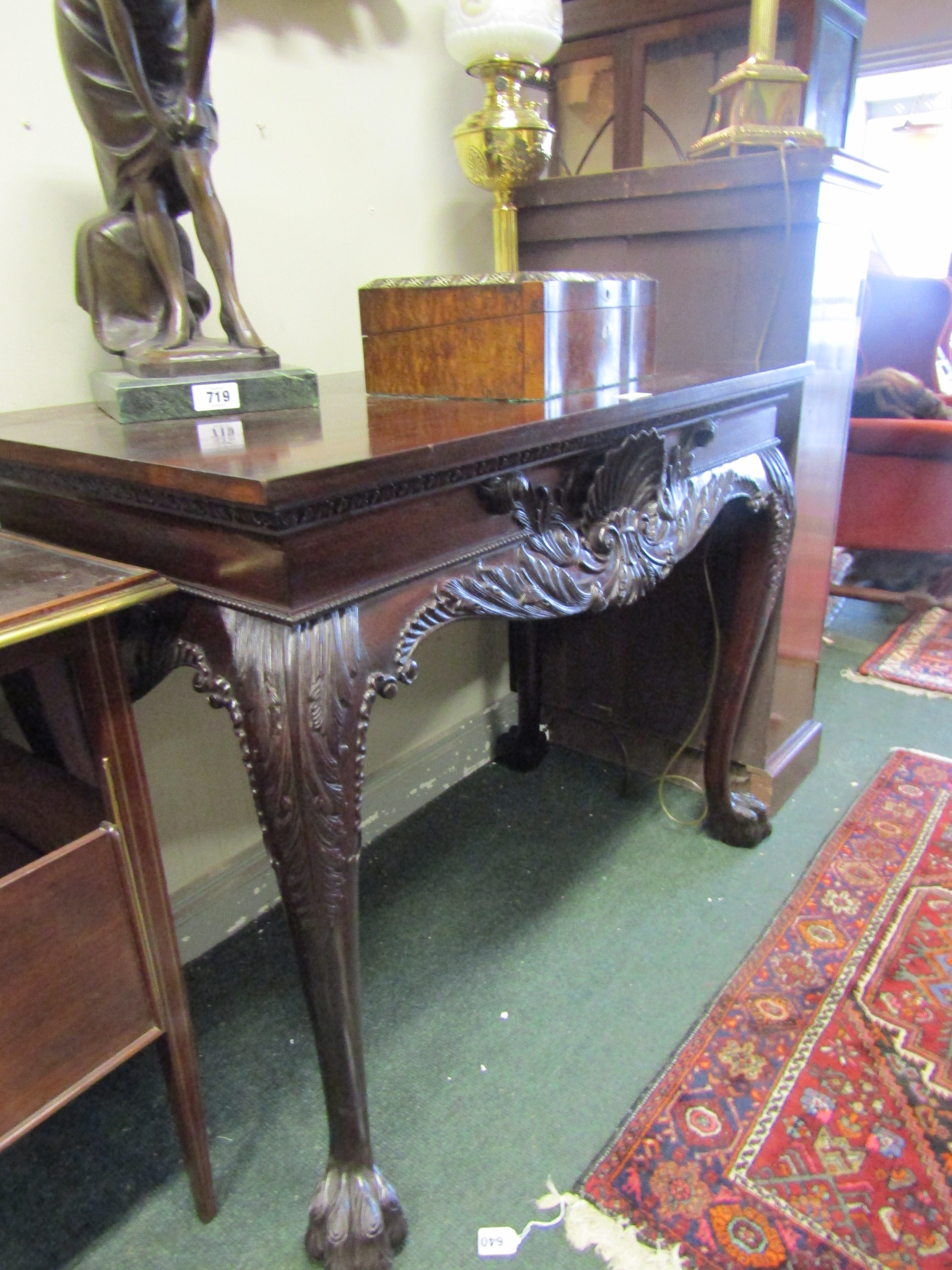 Fine Mahogany Side Table with Carved Shell Motif Apron above Further Carved Claw and Ball Supports