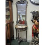 Console Table with Marble Top and Original Mirror of Slender Form 6ft 9 Inches High x 15 Inches Wide