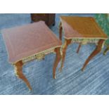 Pair of Marquetry Decorated Kingwood Side Tables with Ormolu Detailing on Slender Supports Each 22