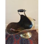 Antique Brass Tear Drop Coal Scuttle with Turned Carry Handle on Sloped Base