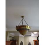 Pair of Art Deco Brass Hanging Lanterns with Brass Fittings One Photographed