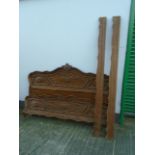 Antique Carved Walnut Double Bed with Side Rails