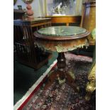 Antique Walnut Circular Table with Inset Marble Top and Ormolu Mounted Detailing 22 Inches Wide x 29