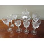 Collection of Eight Waterford Crystal Glasses and Cut Crystal Urn with Original Cover